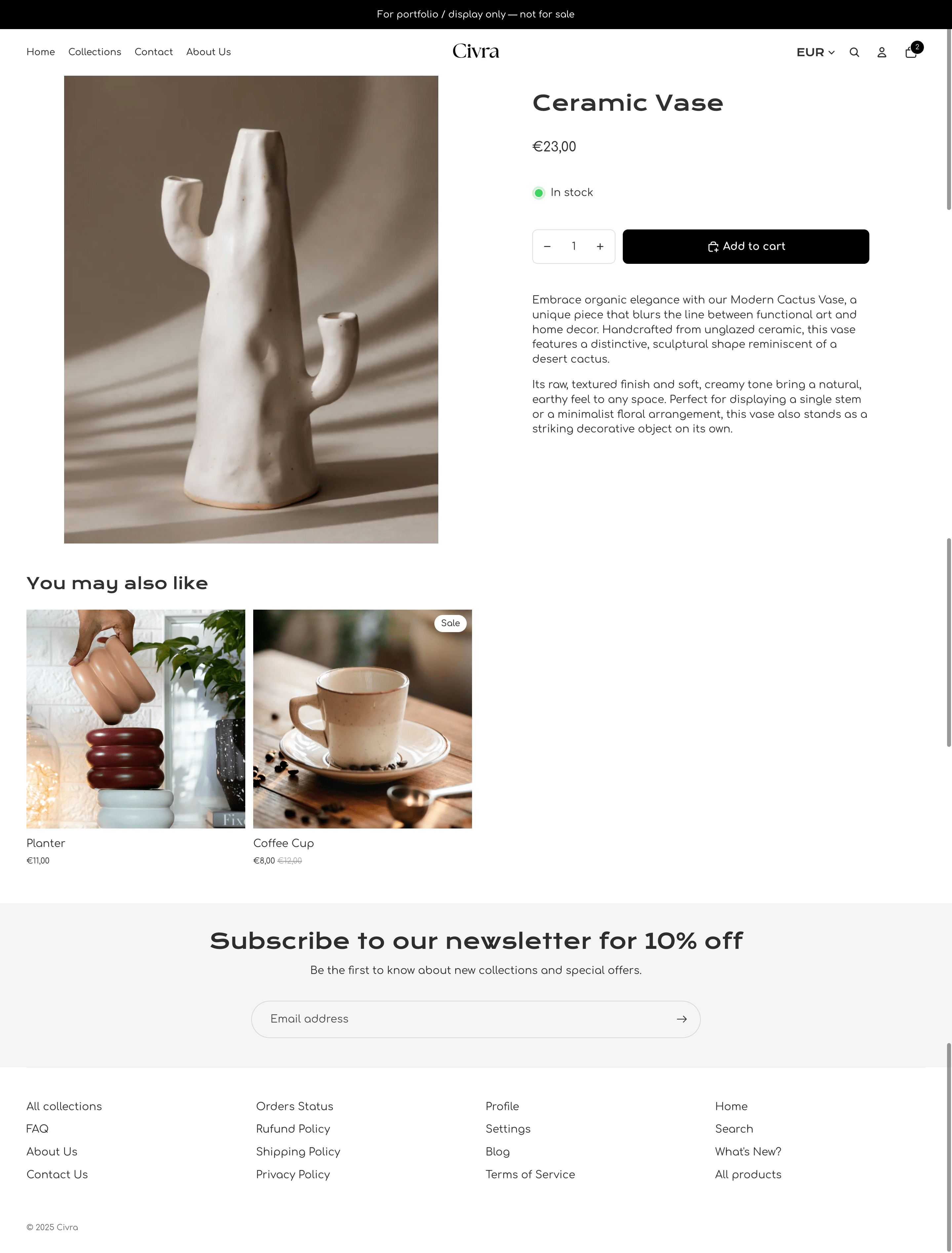 User Interface for Civra - Shopify Concept Shop